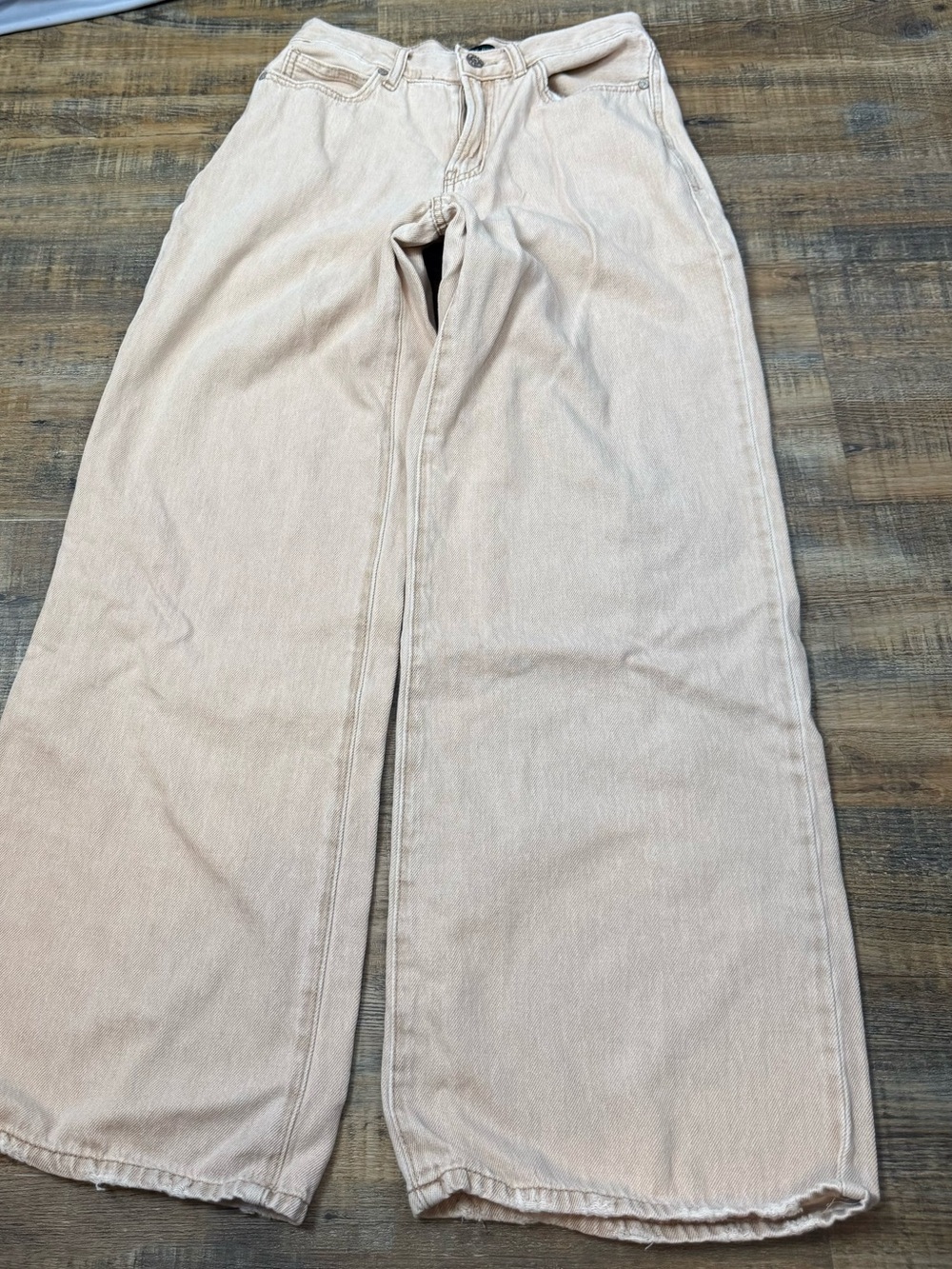 Sincerely Jules Wide Leg Cropped Jeans High Rise Raw Hem Neutral 26